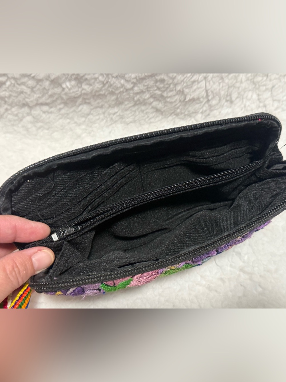 Mexican Embroidered Purple Floral Wristlet Pouch - Picture 3 of 8